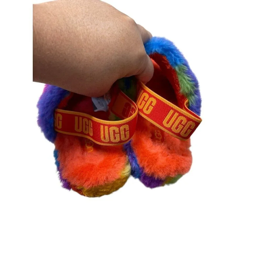 UGG Fluff Yeah Colorful Platform Strap Support Slippers Size 3 Furry